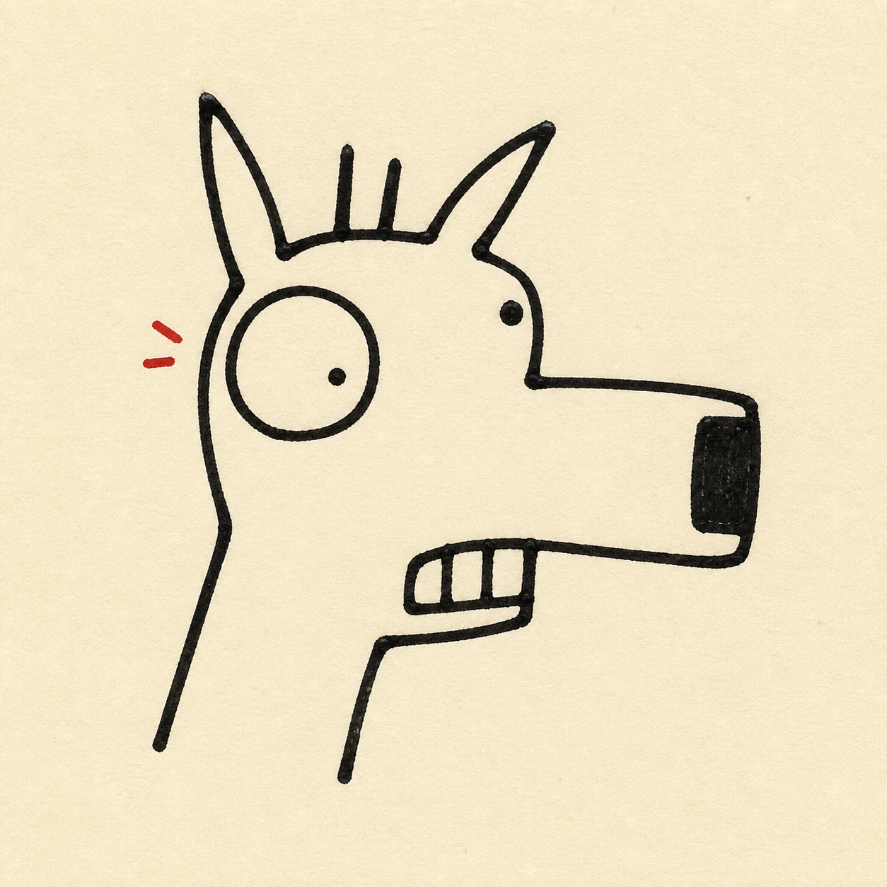 PONIC, a badly drawn horse with one enormous startled eye